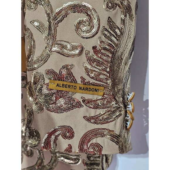NWT Alberto Nardoni Men's Gold Sequin Blazer Shawl Collar Satin Trim Sz S 232 - Picture 10 of 12